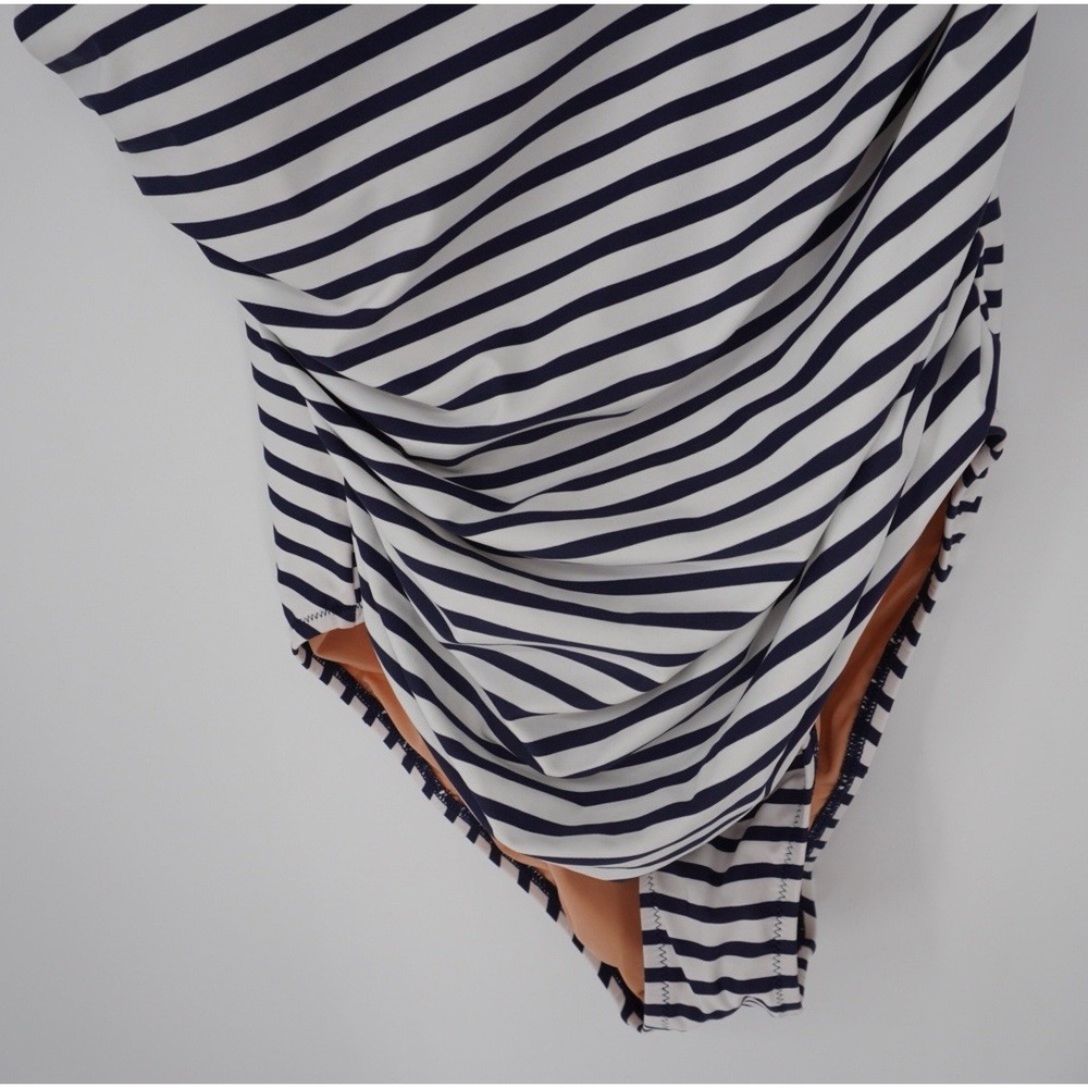 J.Crew Ruched One Shoulder One Piece Navy White Stripe Size 14 Coastal NEW - Picture 15 of 16